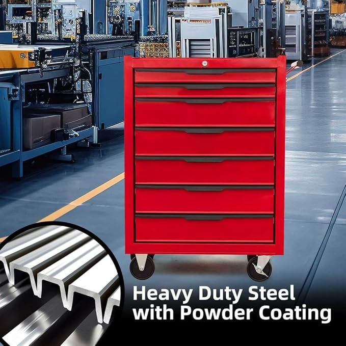 7-Drawer Rolling Tool Chest Cabinet, Heavy-Duty Metal Tool Box - Image 6