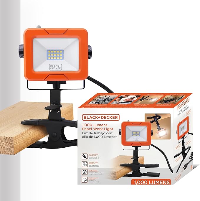 BLACK+DECKER LED Clamp Work Light, 1000 Lumens Indoor & Outdoor IP65 Waterproof by BLACKDECKER