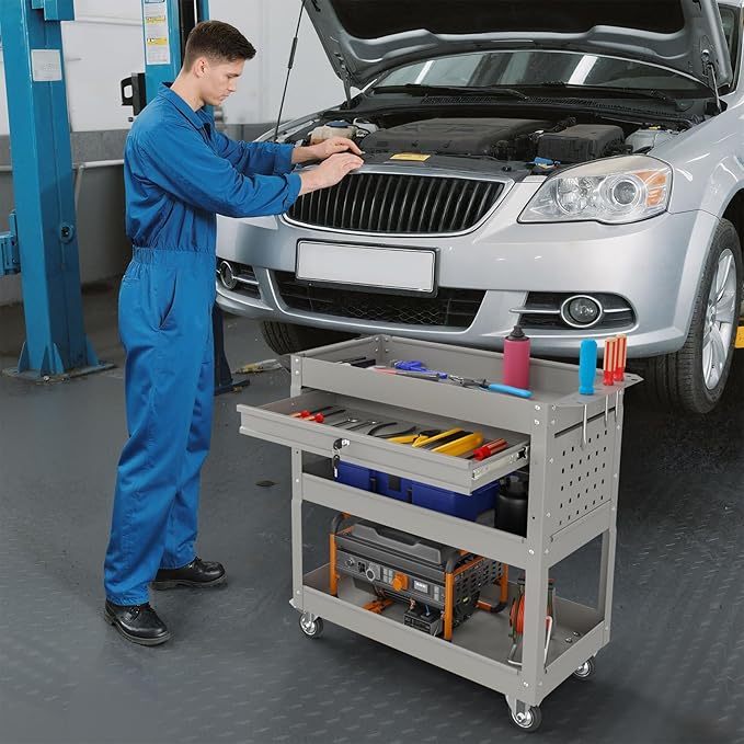3 Tier Rolling Tool Cart on Wheels, 450 LBS Capacity Tool Cart - Image 8
