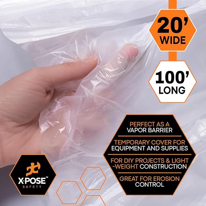 Xpose Safety Clear Plastic Sheeting – 20' x 100' Roll – Heavy Duty 6 Mil Fire - Image 4