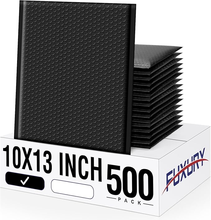 Fuxury Bubble Mailers 10x13 Inch Black 500 Pack Bulk Padded Envelopes Thick by Fuxury