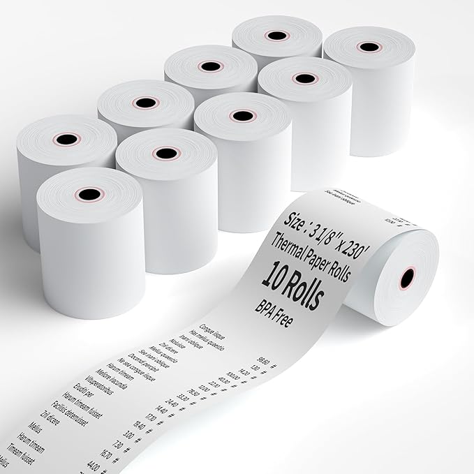 3 1/8" x 230' Thermal Receipt Paper Rolls, Cash Register POS Thermal Paper by MultiLabel