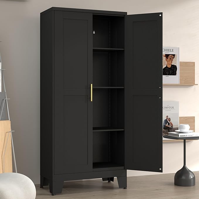 Metal Pantry Cabinet with 2 Doors and Adjustable Shelves, Versatile Storage - Image 9