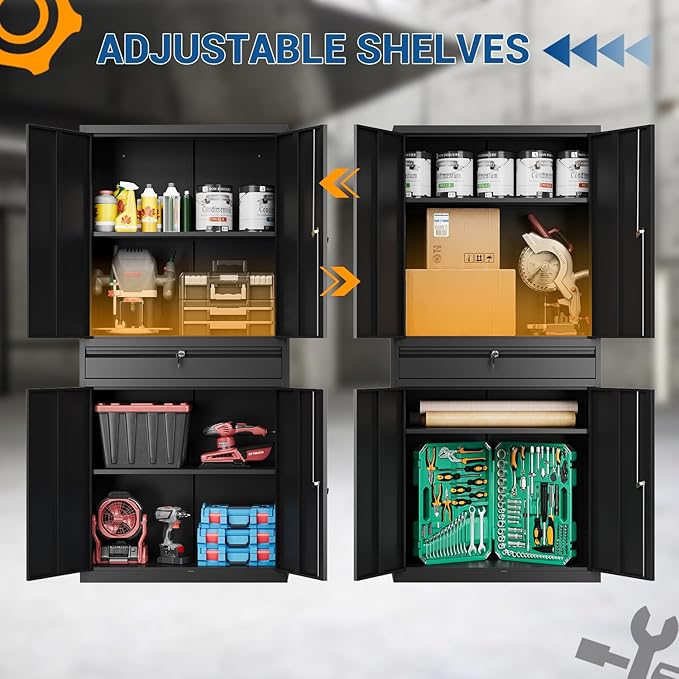 71" Metal Cabinet-Black Heavy Duty Storage File Cabinet Steel Tool Cabinets - Image 4