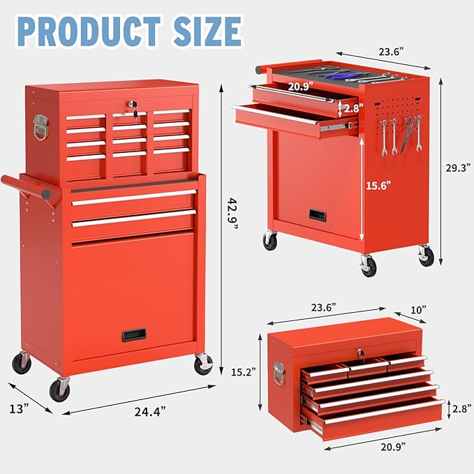 8 Drawer High Capacity Rolling Tool Chest, Tool Box - Image 3