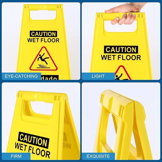 3-Pack Caution Wet Floor Sign, 17.5" Height, Bright Yellow Double-Sided Folding - Image 6