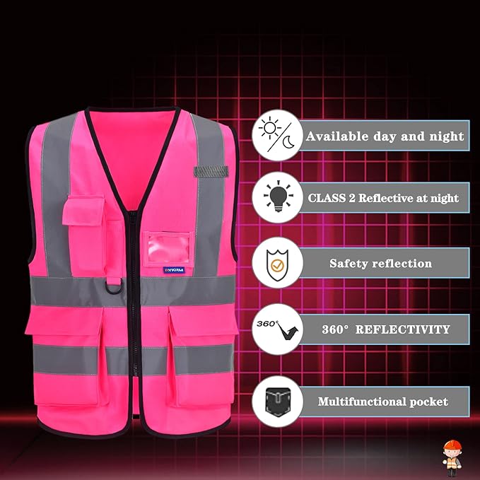 A-SAFETY 7 Pockets Hi Viz Zipper Front Working Safety Vest - Image 4