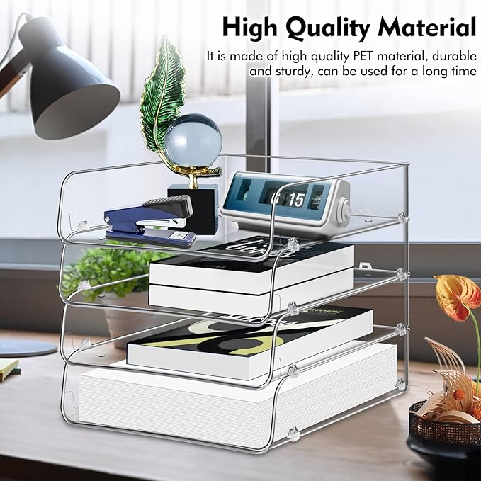 Stackable Paper Trays, 4 Tier Desk File Organizer, Document Letter Tray - Image 3