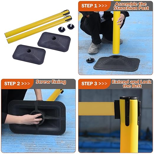 4 Pack Yellow Crowd Control Stanchion Set - Image 3