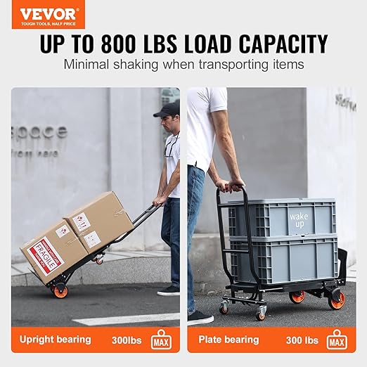 VEVOR Aluminum Folding Hand Truck, 2 in 1 Design 300 Lbs Capacity, Heavy Duty - Image 2
