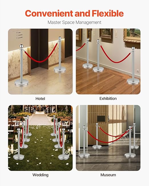 VEVOR Stanchions and Velvet Ropes 8Pcs, Hollow Base - Image 5