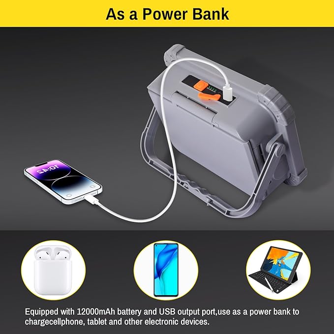 ERAY LED Work Light with 4 Solar Panel, 150W 12000mAH Rechargeable Worklight - Image 4
