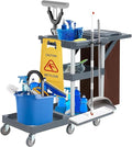 Commercial Cleaning Cart with Wheels, 3-Tier Janitorial Cart with Trash Bag and by TROPOW