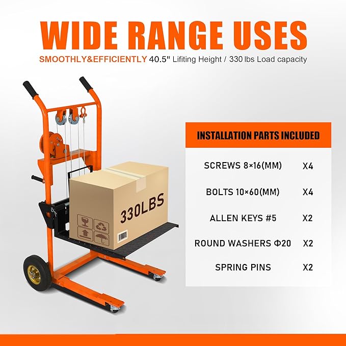Material Lift Winch Stacker, 330 lbs Capacity Table Cart, 40.5" Lifting Height - Image 6