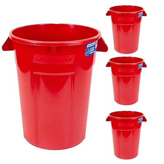 Magnum 32 Gallon Trash Can, High-Vis Red, Construction Grade, Heavy Duty Plastic by Unknown