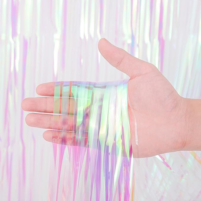 3 Pack 3.3x8.2 Feet Iridescent Transparent Foil Fringe Backdrop Curtains - Image 2