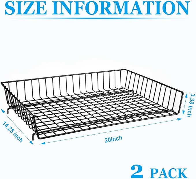 Hicarer 2 Pcs Metal Paper Tray 11 x 17 Inch Iron Wire Grid Desk File Document - Image 2