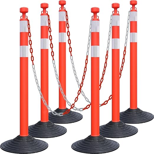 6-Set Pack 40" inch Red White Work Zone Chain Post Set, Traffic Delineator Post by OranLite