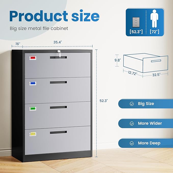 4 Drawer File Cabinet, Lateral Filing Cabinets - Image 2