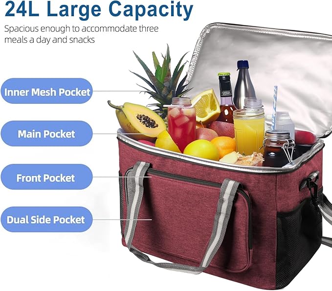iknoe Large Cooler Bag Collapsible, 24L Insulated Bags, Leakproof Lunch Cooler - Image 3