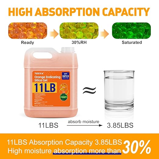 11 LBS Orange Indicating Silica Gel Desiccant Beads, Rechargeable Silica Gel - Image 4