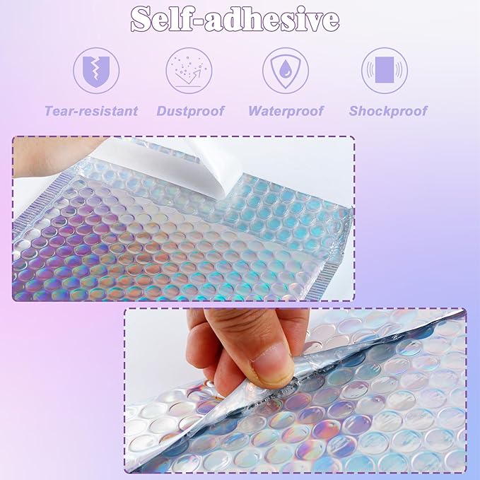 50 Pcs Metallic Bubble Mailers, 3 Sizes Holographic Bubble Mailers, Poly Padded - Image 3