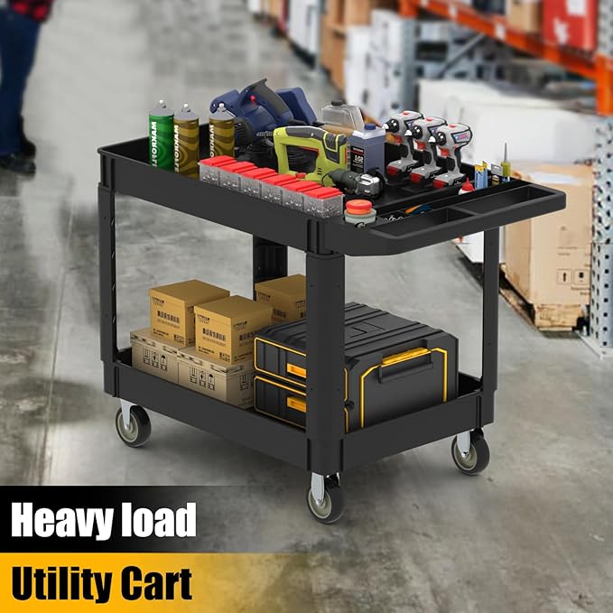 Utility Plastic Tool Cart, 46 x 26-Inch Rolling Service Carts Huge Storage - Image 2