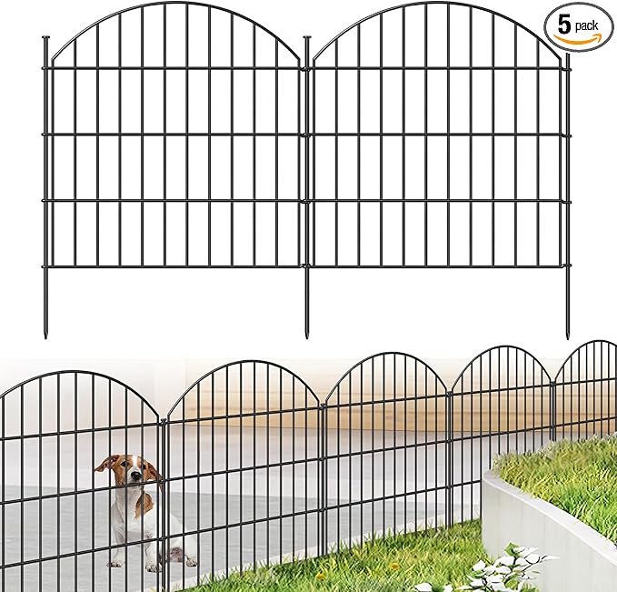 Metal Garden Fence 28in x 11.7ft, 5 Panels + 6 Stakes Rustproof Border Fence by FOREHOGARGARDEN%EF%BC%86HOME
