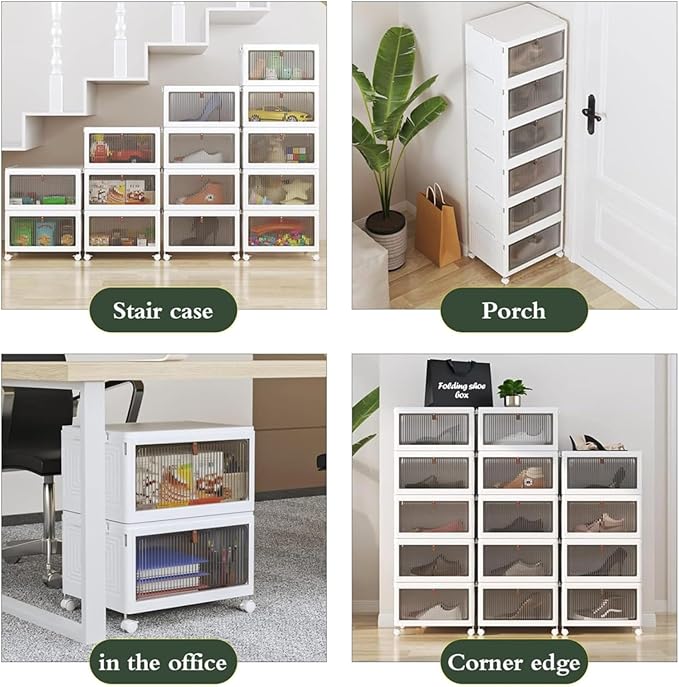4 Tier Plastic Stackable Storage Bins and Boxes Organizer, Foldable Containers - Image 7
