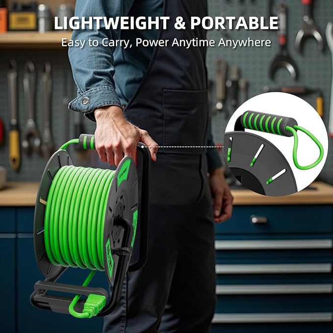 Retractable Extension Cord Reel 80 FT, 14AWG SJTOW Heavy Duty Power Cord - Image 7