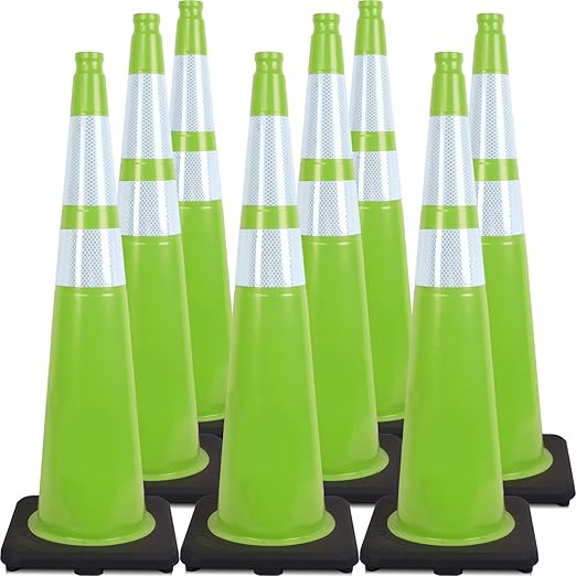 Fluorescent Orange/Green PVC Traffic Cones, Heavy Black Base Parking Lot Cone by OranLite