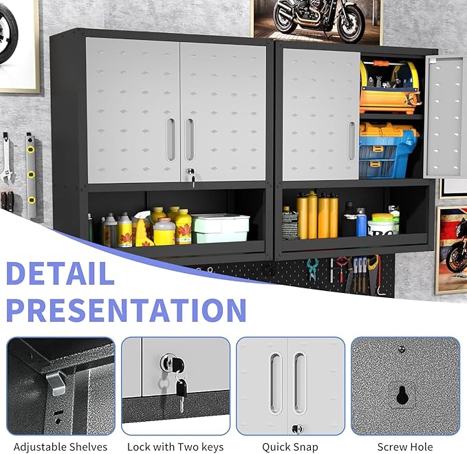 Metal Garage Wall Cabinet with Lock, Wall Mounted Metal Storage Cabinets with - Image 4