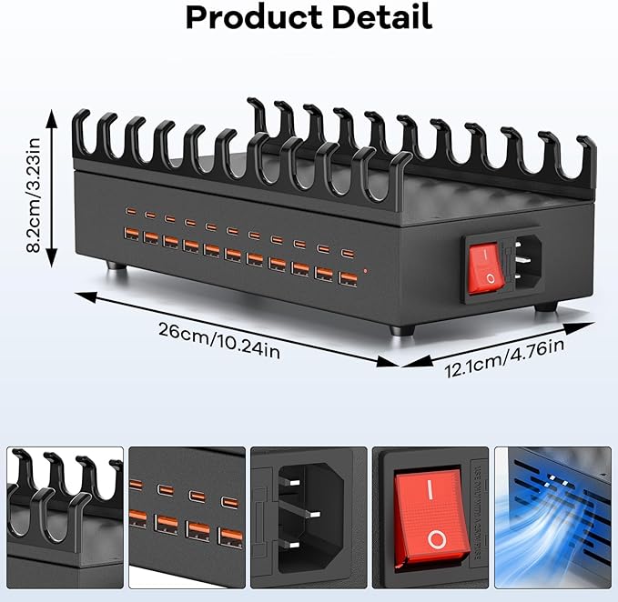 USB~C Charger Block, 300W 22 Port USB Charging Station - Image 9