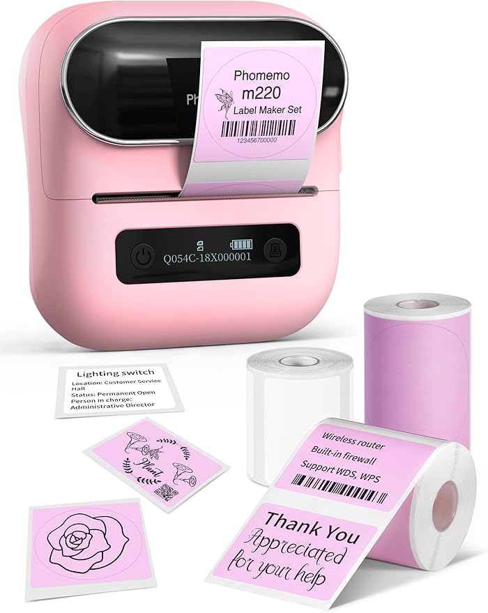 Phomemo M220 Label Maker, 3.14 Inch Bluetooth Thermal Label Printer, Compatible by Phomemo