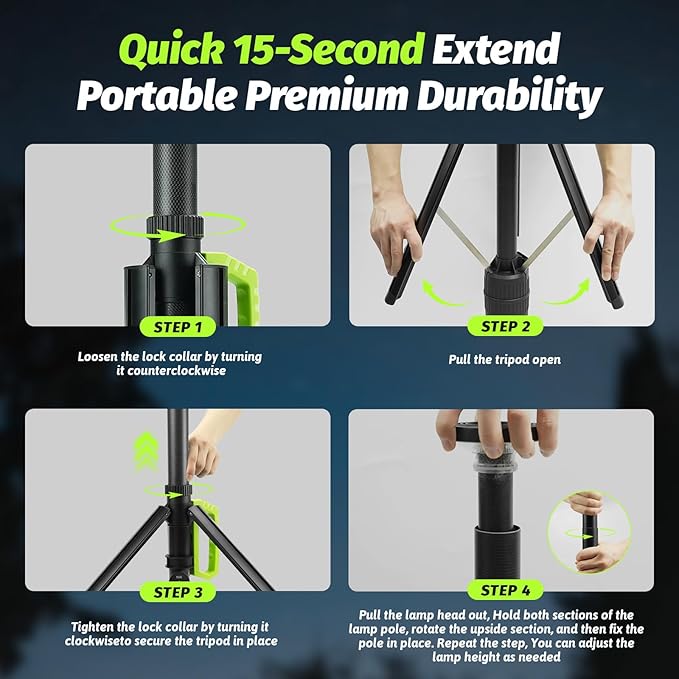 Camping Light with Stand, 8.4 FT Rechargeable Work Light, 6000mAh - Image 8