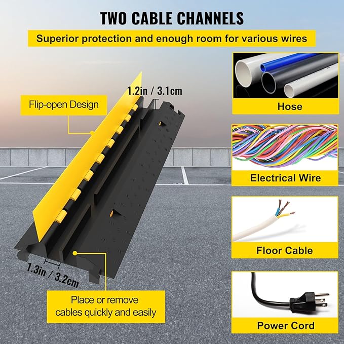 VEVOR 5 Pack Rubber Cable Protector Ramp 2 Channel Heavy Duty 66, 000 lbs Load - Image 3