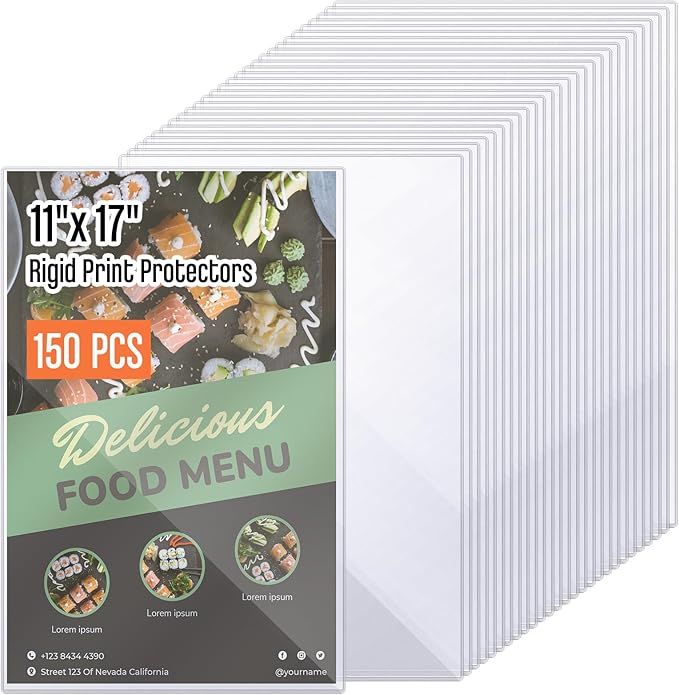 Henoyso 150 Pcs 11" x 17" Rigid Print Protectors, Heavy Duty Hard Plastic Sheet by Henoyso