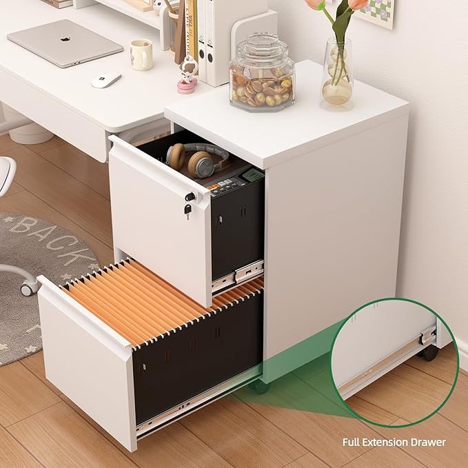 2 Drawer File Cabinet on Wheels, Under Desk Metal File Cabinet - Image 7