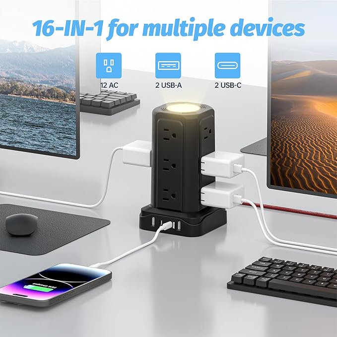 PASSUS Power Strips with Surge Protection, Flat Plug Power Strip with 12 - Image 3