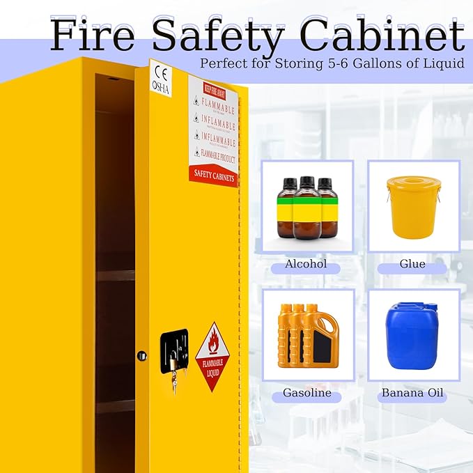 48 Gallon Yellow Flammable Storage Cabinet, Fireproof Steel Chemical Storage - Image 3