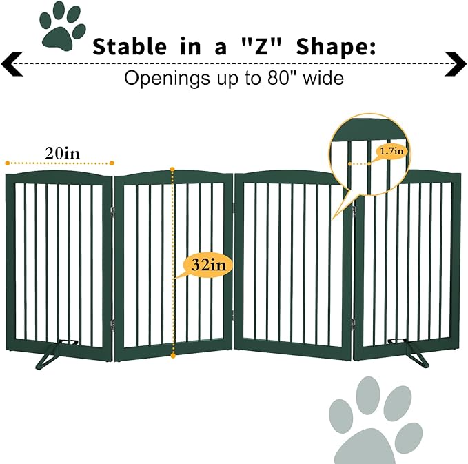 Freestanding Pet Gate for Dogs, Indoor Wooden Dog Gate for House, Foldable Dog - Image 6