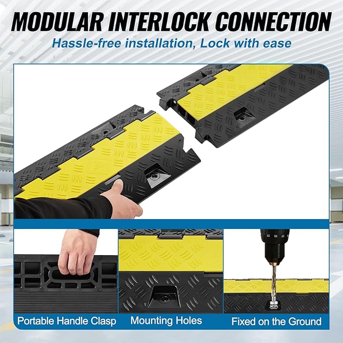 VEVOR Cable Protector Ramp, 2 Channel, 22000 lbs/axle Capacity Heavy Duty TPU - Image 6