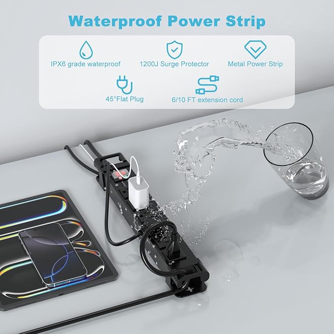 IPX6 Outdoor Power Strip Weatherproof, 6 Outlet Metal Surge Protector Wall - Image 2
