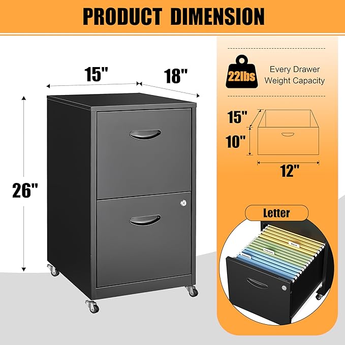 2 Drawer Mobile File Cabinet - Image 3