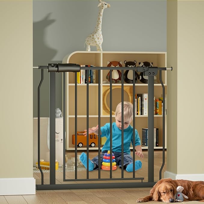 Narrow Baby Gates for Stairs Doorways Auto Close Tension Black Metal Child Pet - Image 6