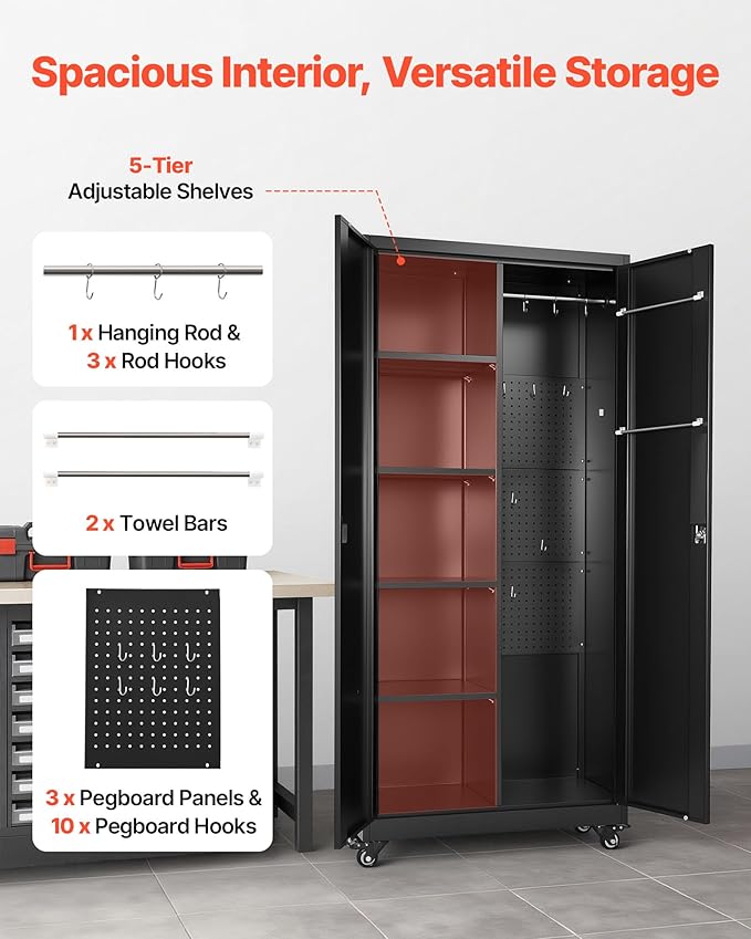 VEVOR Metal Storage Cabinet, 70.6 in Rolling Steel Garage Cabinet - Image 5