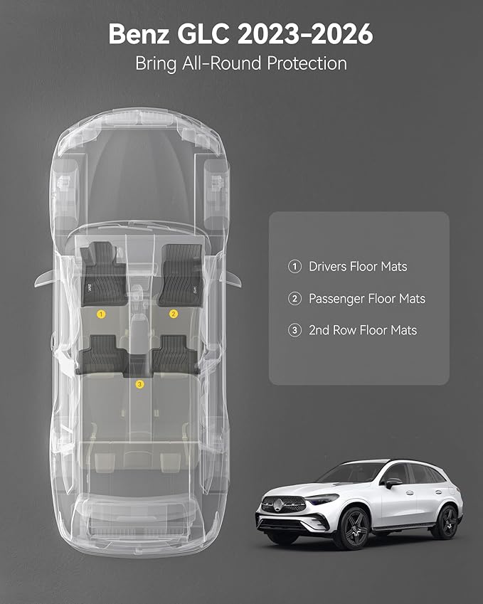 3W Floor Mats for Benz GLC 2023-2026, TPE All Weather Custom Fit Floor Liner - Image 2
