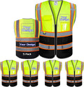 Custom Safety Vest with Logo Pockets High Visibility Reflective Vests by CustomTok