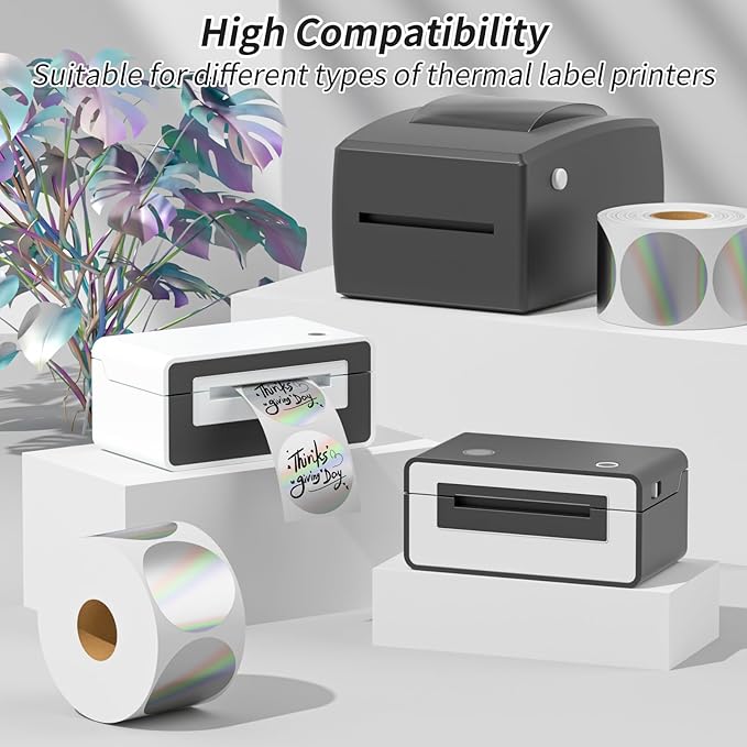 Classy Holographic Circle Thermal Sticker Labels, Self-Adhesive Thermal Label - Image 3