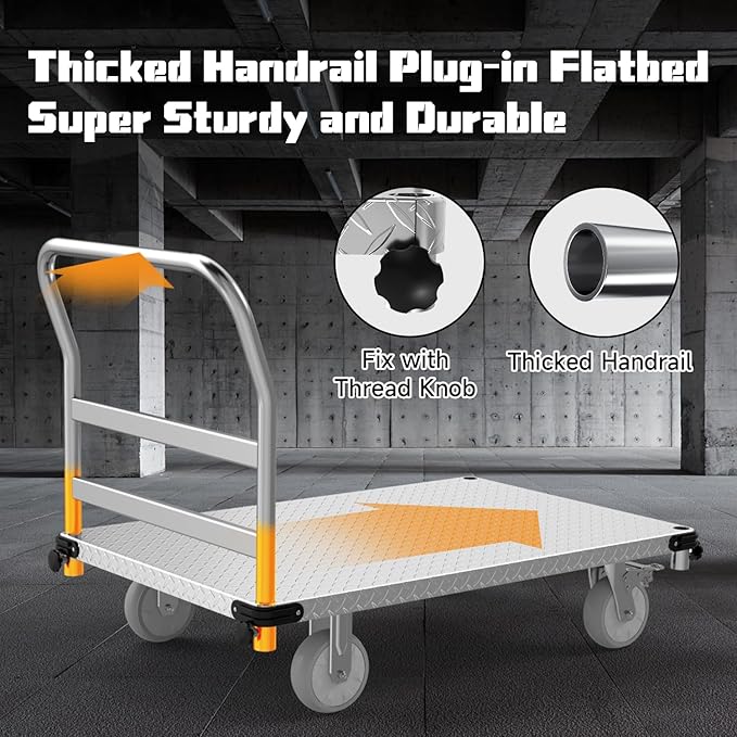 3000LBS Heavy Duty Platform Truck Cart Dolly | 44"x28" 2mm Steel Deck & - Image 5